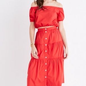 Madewell Red Off the Shoulder Crop Top